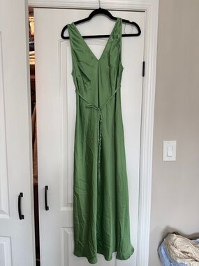 H&M Olive Green V-Neck Maxi Dress with Waist Tie